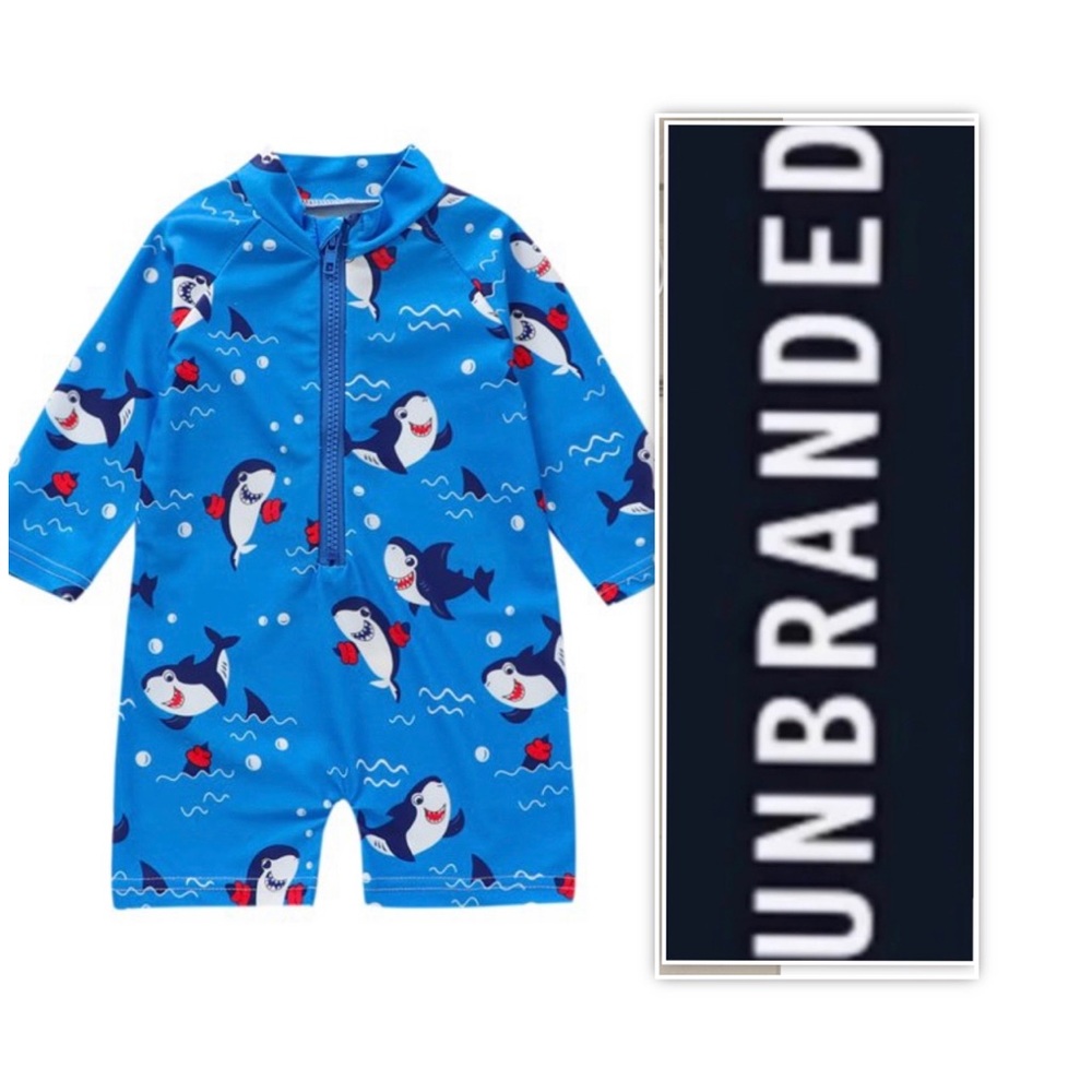 UNBRANDED Baby Boys Cartoon Shark Rash Guard Swimsuit